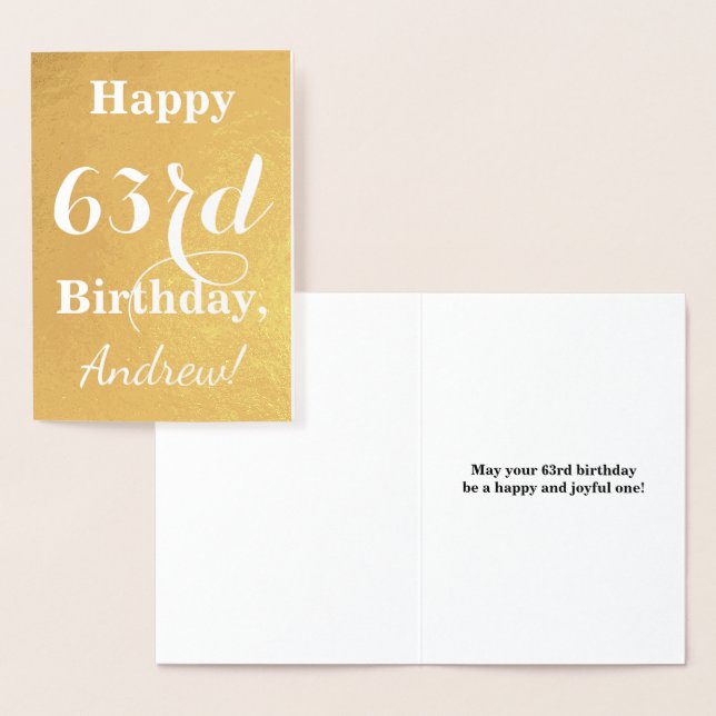 Basic Gold Foil "LYCKLIG 63rd BIRTHDAY"; anpassat  Folierat Kort (Display)