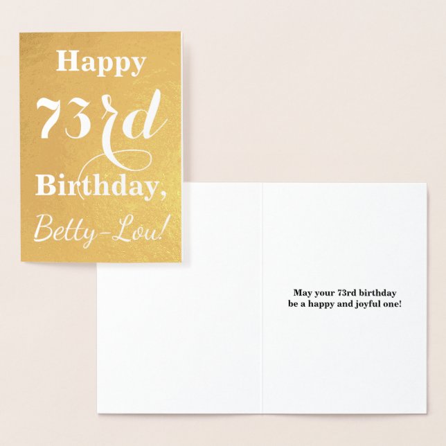 Basic Gold Foil "LYCKLIG 73rd BIRTHDAY"; anpassat  Folierat Kort (Display)