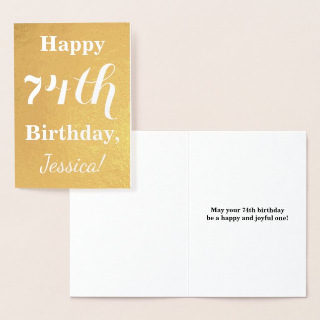 Basic Gold Foil "LYCKLIG 74:e BIRTHDAY"; anpassat  Folierat Kort (Display)