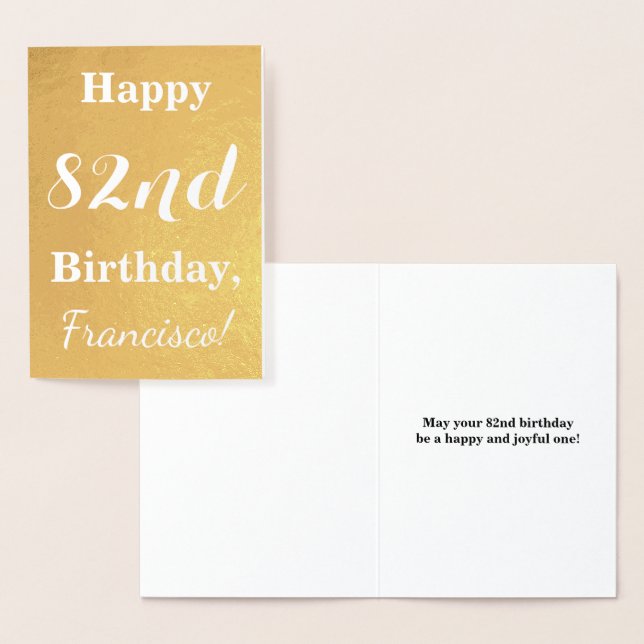 Basic Gold Foil "LYCKLIG 82nd BIRTHDAY"; anpassat  Folierat Kort (Display)