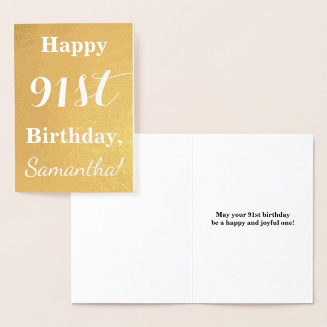 Basic Gold Foil "LYCKLIG 91st BIRTHDAY"; anpassat  Folierat Kort (Display)