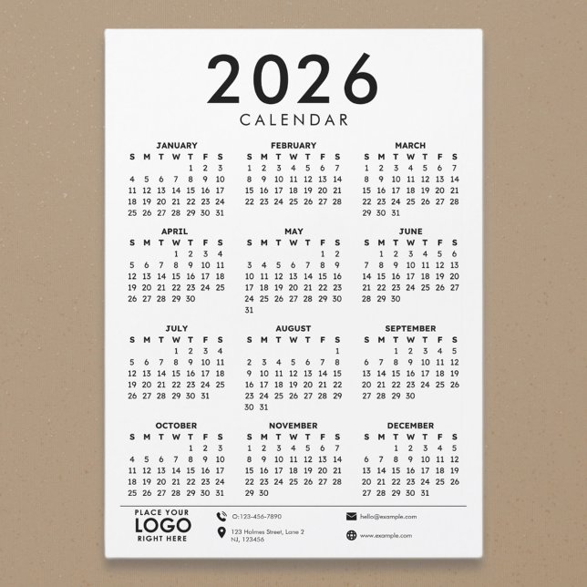 Basic Modern 2026 Corporate Logo Calendar (2026 calendar)