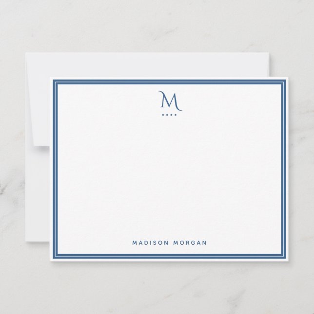 Basic Monogram Navy Blue Gräns Personlig Anteckningskort (Framsida)