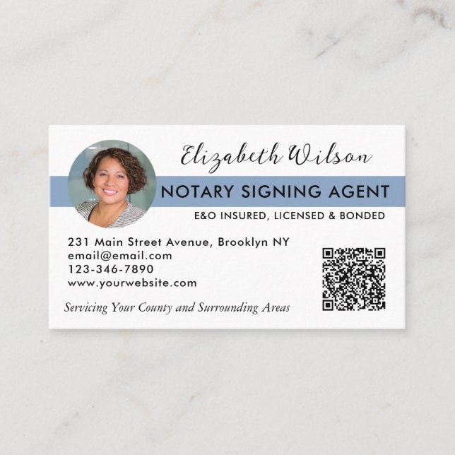 Basic Photo QR Notary Sigary Loan Agent Navy Blue Visitkort (Framsida)