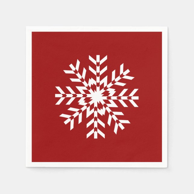 Basic Red and White Snowflake Ski Season Pappersservett (Framsidan)