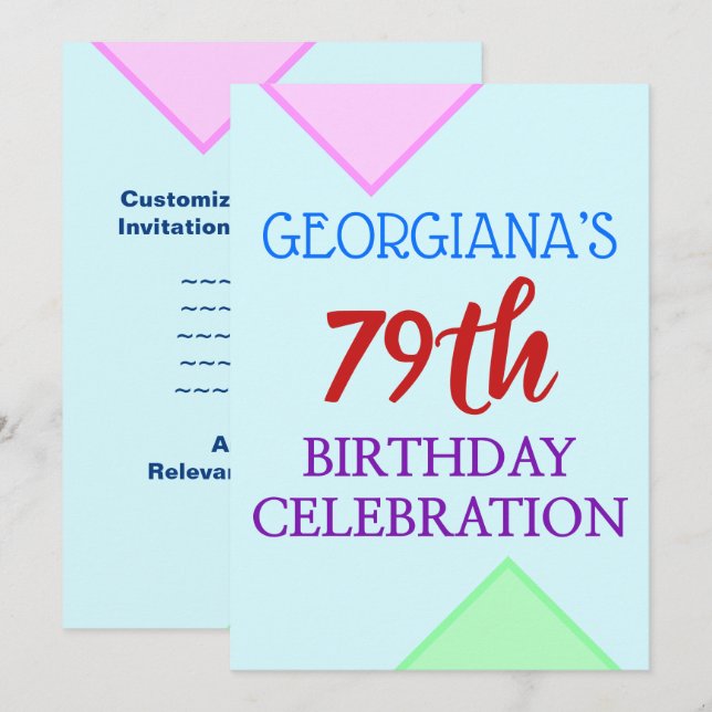 Basic, Roligt "79:e BIRTHDAY CELEBRATION"-inbjudan Inbjudningar (Fram/baksida)