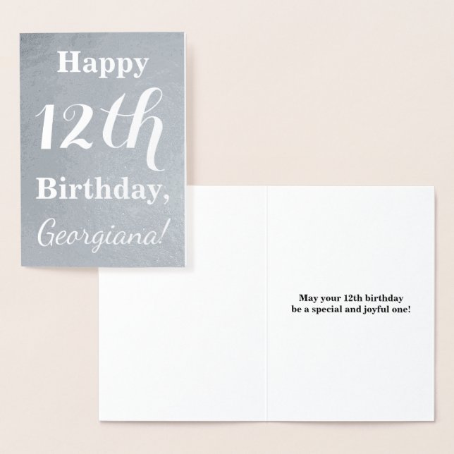 Basic Silver Foil 12:e Birthday + Custom Name Folierat Kort (Display)