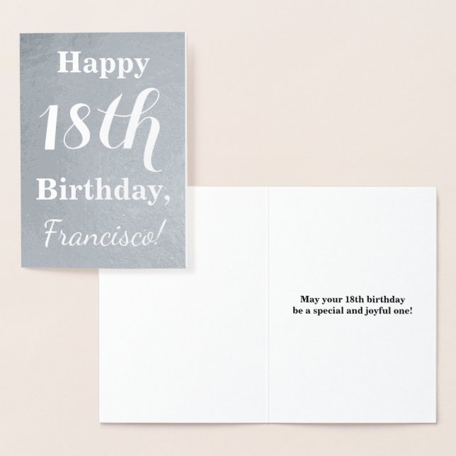 Basic Silver Foil 18:e födelsedagen + anpassat nam Folierat Kort (Display)