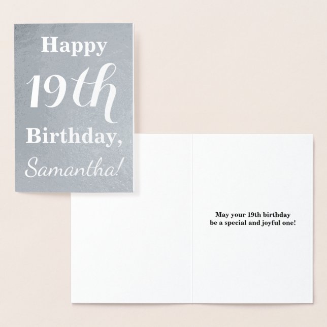 Basic Silver Foil 19 Birthday + Custom Name Folierat Kort (Display)