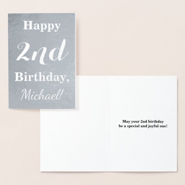 Basic Silver Foil 2 nd Birthday + Custom Name Folierat Kort (Display)