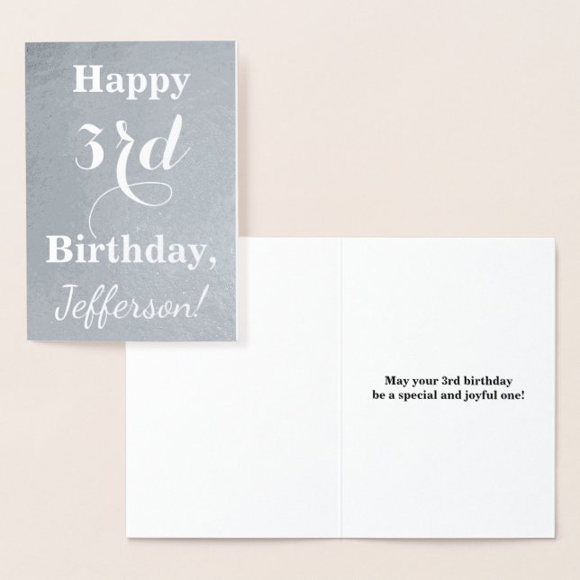 Basic Silver Foil 3rd Birth Day + Custom Name Folierat Kort (Display)