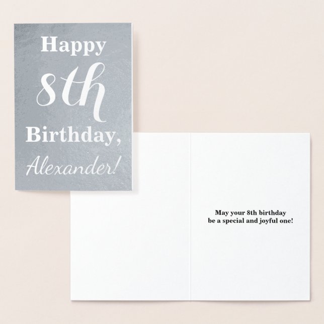 Basic Silver Foil 8th Birday + Custom Name Folierat Kort (Display)