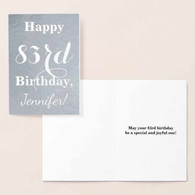 Basic Silver Foil "LYCKLIG 83rd BIRTHDAY" + Namn Folierat Kort (Display)
