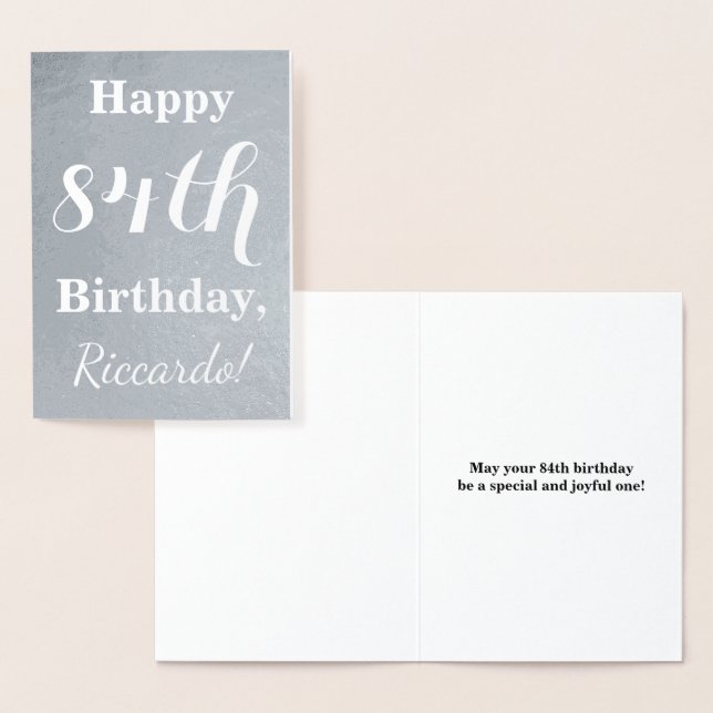 Basic Silver Foil "LYCKLIG 84:e BIRTHDAY" + Namn Folierat Kort (Display)