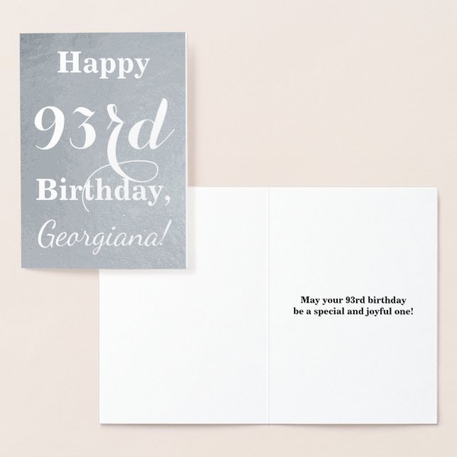 Basic Silver Foil "LYCKLIG 93rd BIRTHDAY" + Namn Folierat Kort (Display)