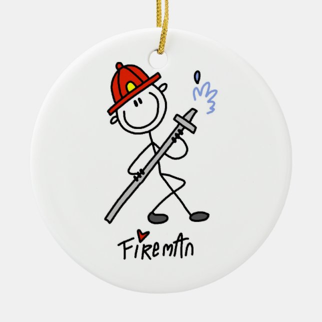 Basic Stick figur Fireman T-shirts och presenter Julgransprydnad Keramik (Framsidan)