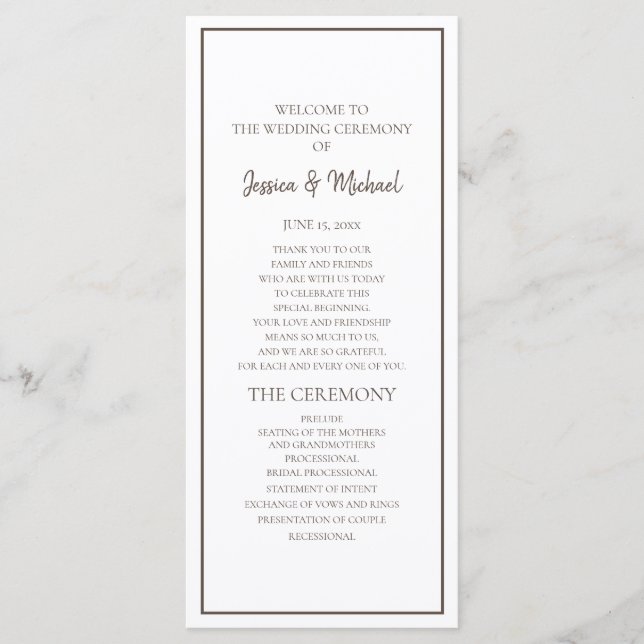 Basic White and Brown Bröllopsprogram Program (Framsida)