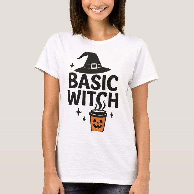 Basic Witch | Modern Minimalistisk kvinnohalloween T Shirt (Framsida)