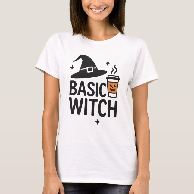 Basic Witch | Modern Minimalistisk kvinnohalloween T Shirt (Framsida)