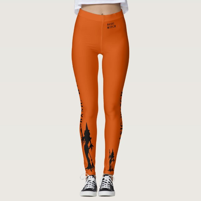 Basic Witch Orange Modern Funny Halloween Costume Leggings (Framsida)
