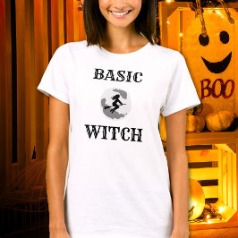 Basic Witch Riding Broom Womens Custom Halloween T Shirt