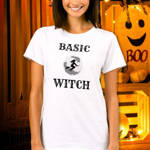 Basic Witch Riding Broom Womens Custom Halloween T Shirt