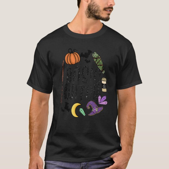 Basic Witch Witches Pumpkin Måne Witchcraft Ha T Shirt (Framsida)