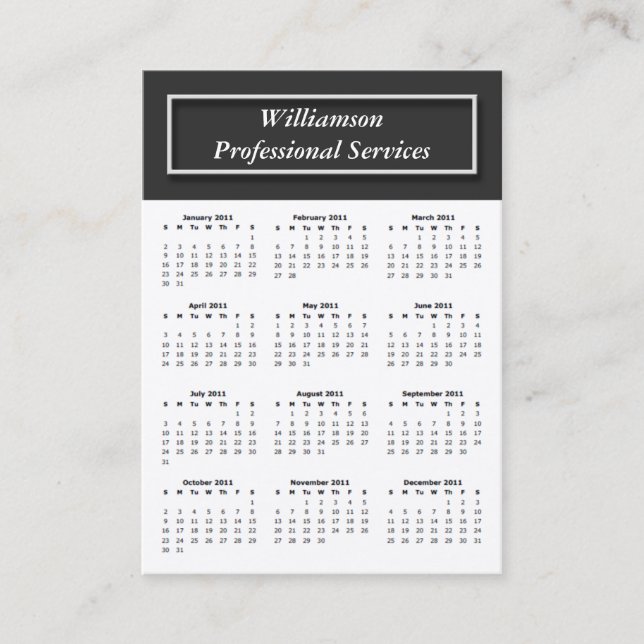 Basic with Mörk Grått 2011 CALENDAR Affärskorts Visitkort (Framsida)