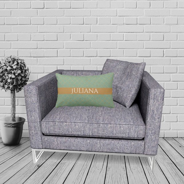 Basil Green Gold Quatrefoil Personlig  Lumbarkudde (Skapare uppladdad)
