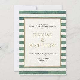 Basil Green Vattenfärg Ränder med Guld Bokstäver Inbjudningar