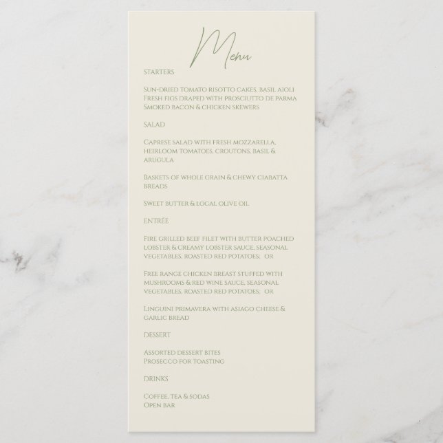 Basil ・ Handskrivet skript Bröllop Meny (Framsida)