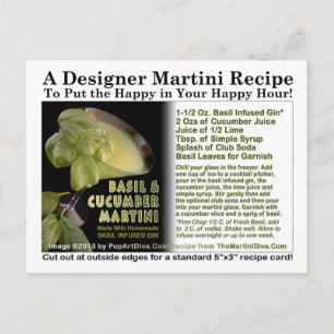 Basil Infused Gin Cucumber Martini Recipe Postcard Vykort