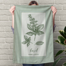 Basil Kökshandduk – Grön Gingham-kant