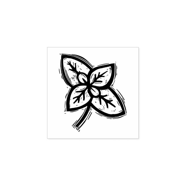 Basil Leaves Herbs Vegetable Rustic Linocut  Stämpel (Tryck)