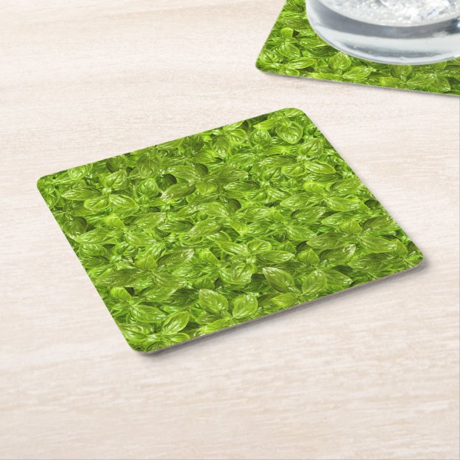 Basil Löv Mönster Underlägg Papper Kvadrat (Vinklad)