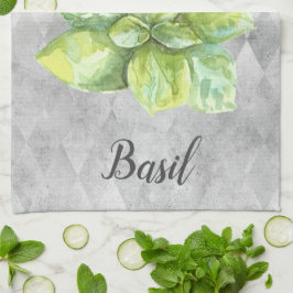 Basil örts vattenfärg illustration kökshandduk