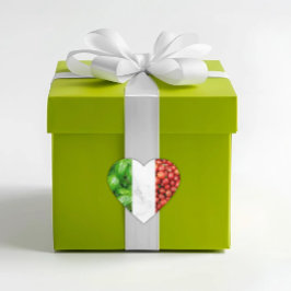 Basil Vit Marmor och Tomat Italienska Flaggan  Hjärtformat Klistermärke