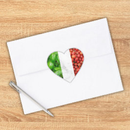 Basil Vita Marmor och Tomat Italienska Flaggan  Hjärtformat Klistermärke