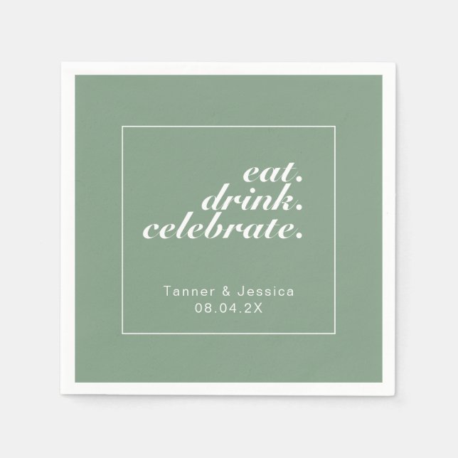 Basil & White Modern Minimalist Bröllop Pappersservett (Framsidan)