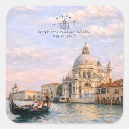Basilica Santa Maria della Salute Venedig Akvarell Fyrkantigt Klistermärke