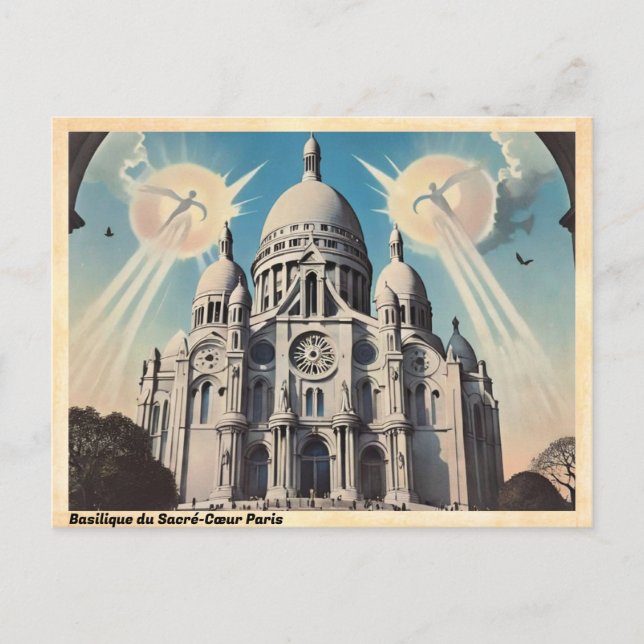 Basilique du Sacré-Cœur Paris Resemålade Resor Vykort (Framsida)