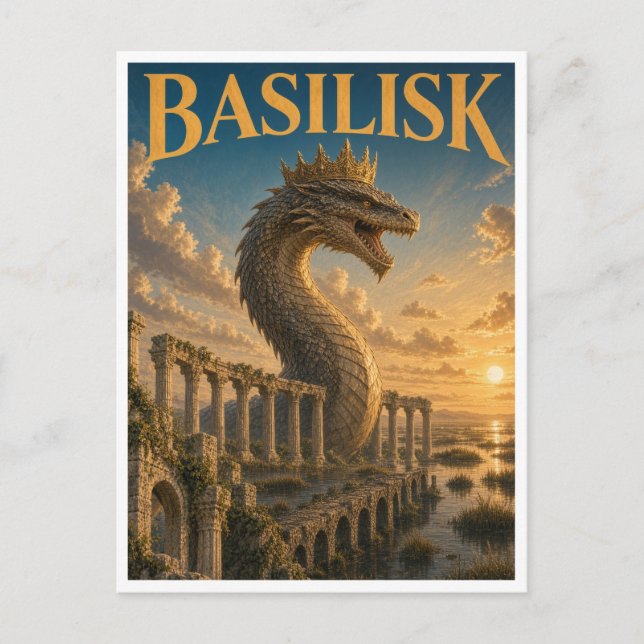 Basilisk, gotisk fantasifmonster vykort (Framsida)