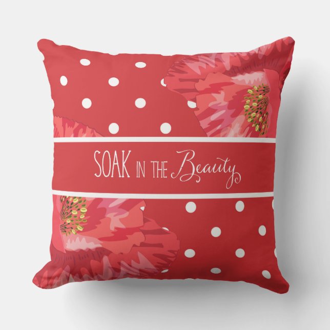 Bask i Warmth Poppies och Polka dots Throw Pi Kudde (Framsida)