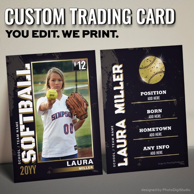 Baskakkort i Guld med fotboll (Custom Softball Trading Card, Gold Player Card)