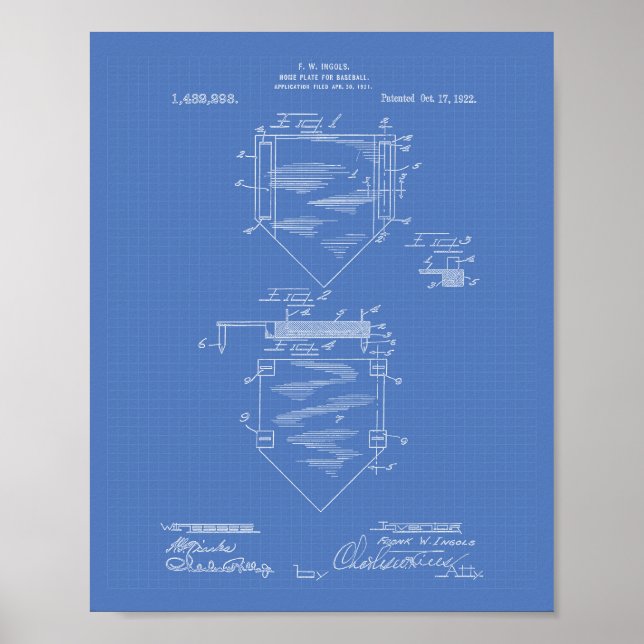 Baskeball 1922 Patent Art Blueprint Poster (Framsidan)