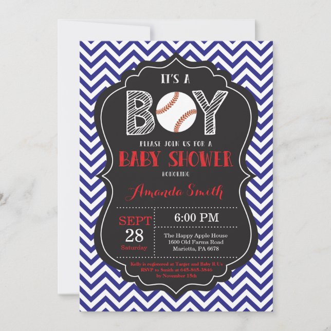 Baskeball Baby Shower-inbjudan Boy Blue Chevron Inbjudningar (Framsida)