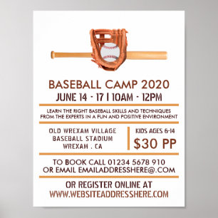 Baskeball Fladdermus & Gear av trä, Baseball Camp  Poster