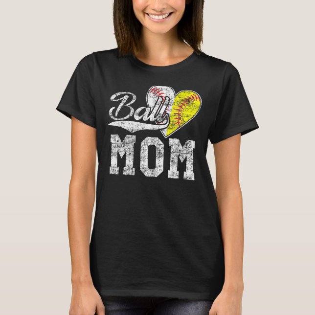 Baskeball Softball Heart-idrotten boll Mamma T Shirt (Framsida)