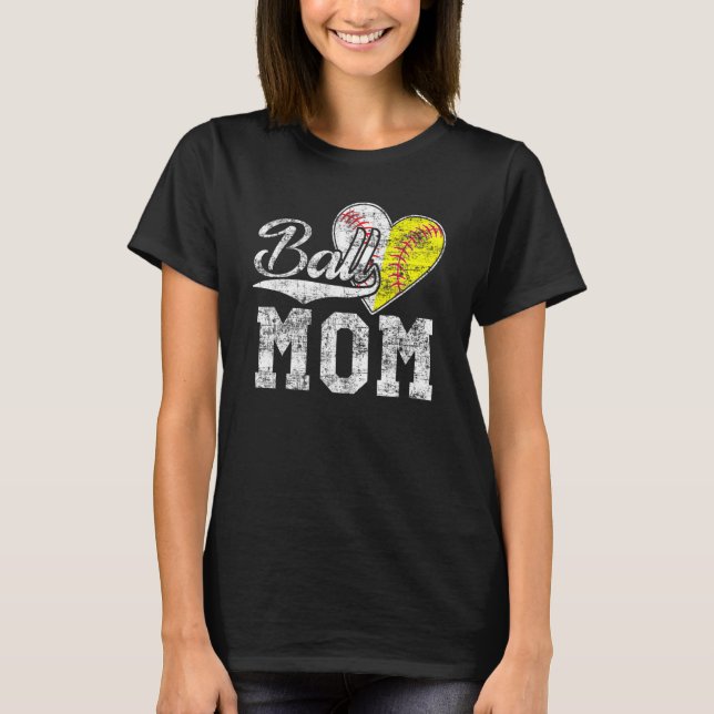 Baskeball Softball Heart-idrotten boll Mamma T Shirt (Framsida)