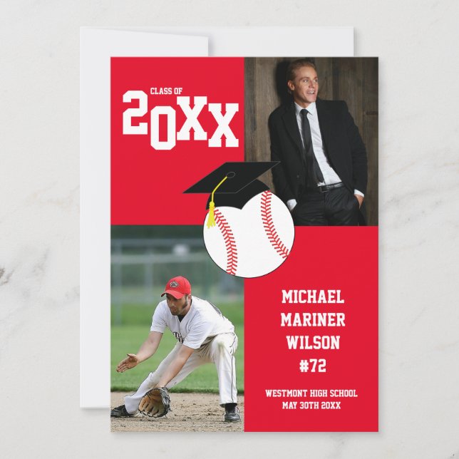 Baskeball Studenten Sport Red Photo Announement Inbjudningar (Framsida)